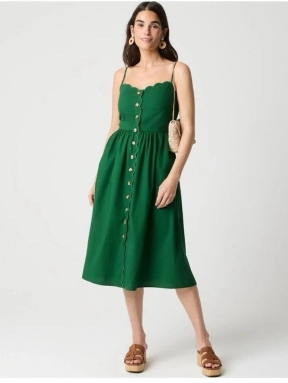NWT J. Crew  Button-Front Midi Dress with Scallop Neckline